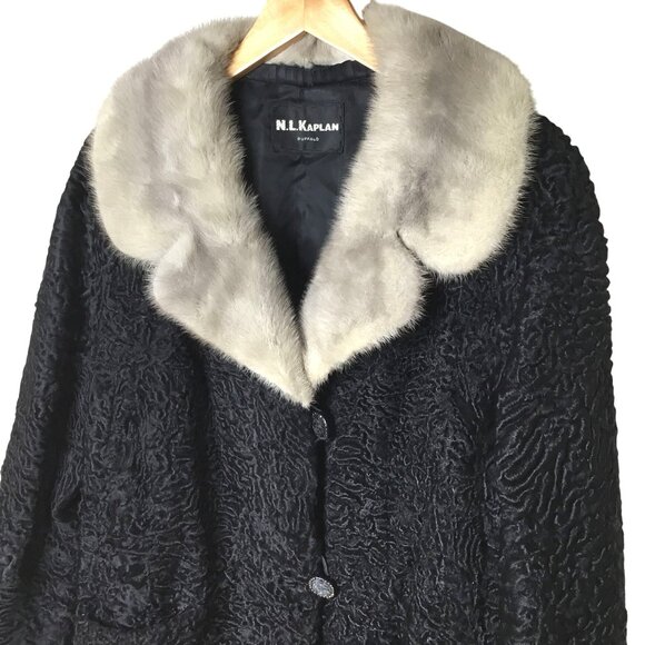 VTG Persian Lamb Fur Coat 8 Silver Mink Collar Mob Wife Chic Film Noir Luxe 50s - Picture 5 of 14